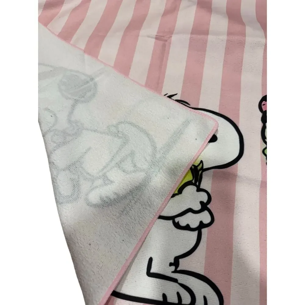 Snoopy in different activities beach towel pink stripes